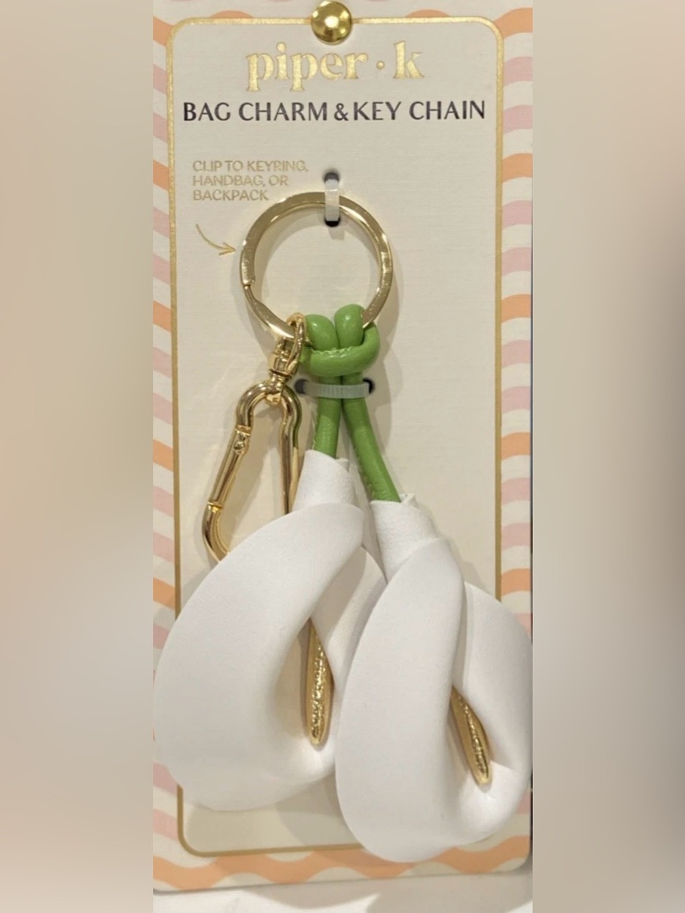 NWT Piper K White Calla Lily Bag Charm & Key Chain